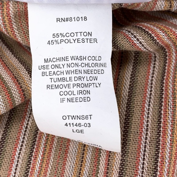 Vintage Large Blair Orange Striped Button Up Top Cuffed Short Sleeve Stretch - Picture 16 of 16